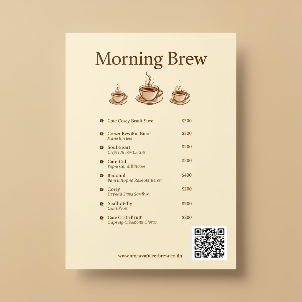 Café menu poster with QR code