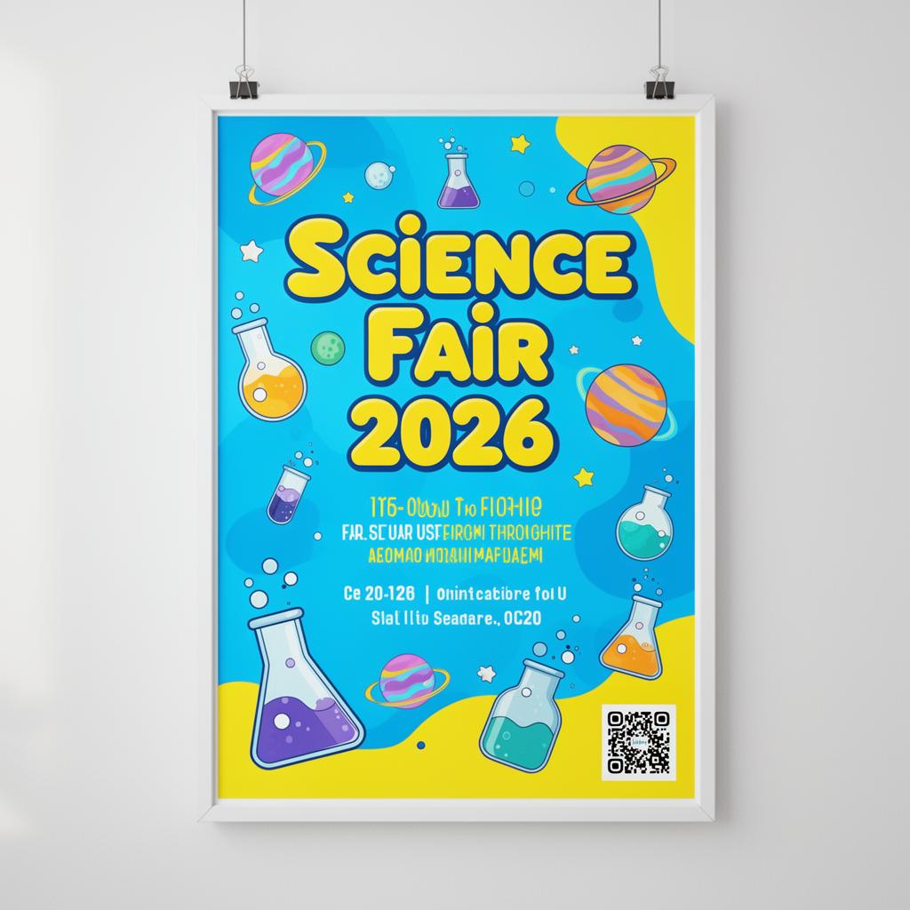 Classroom science fair poster with QR code